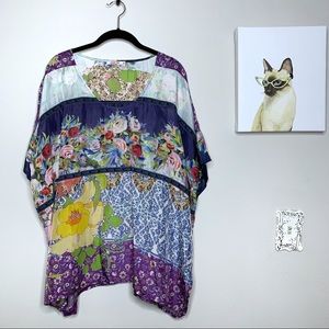 Johnny Was Floral Mixed Pattern Silk Blouse